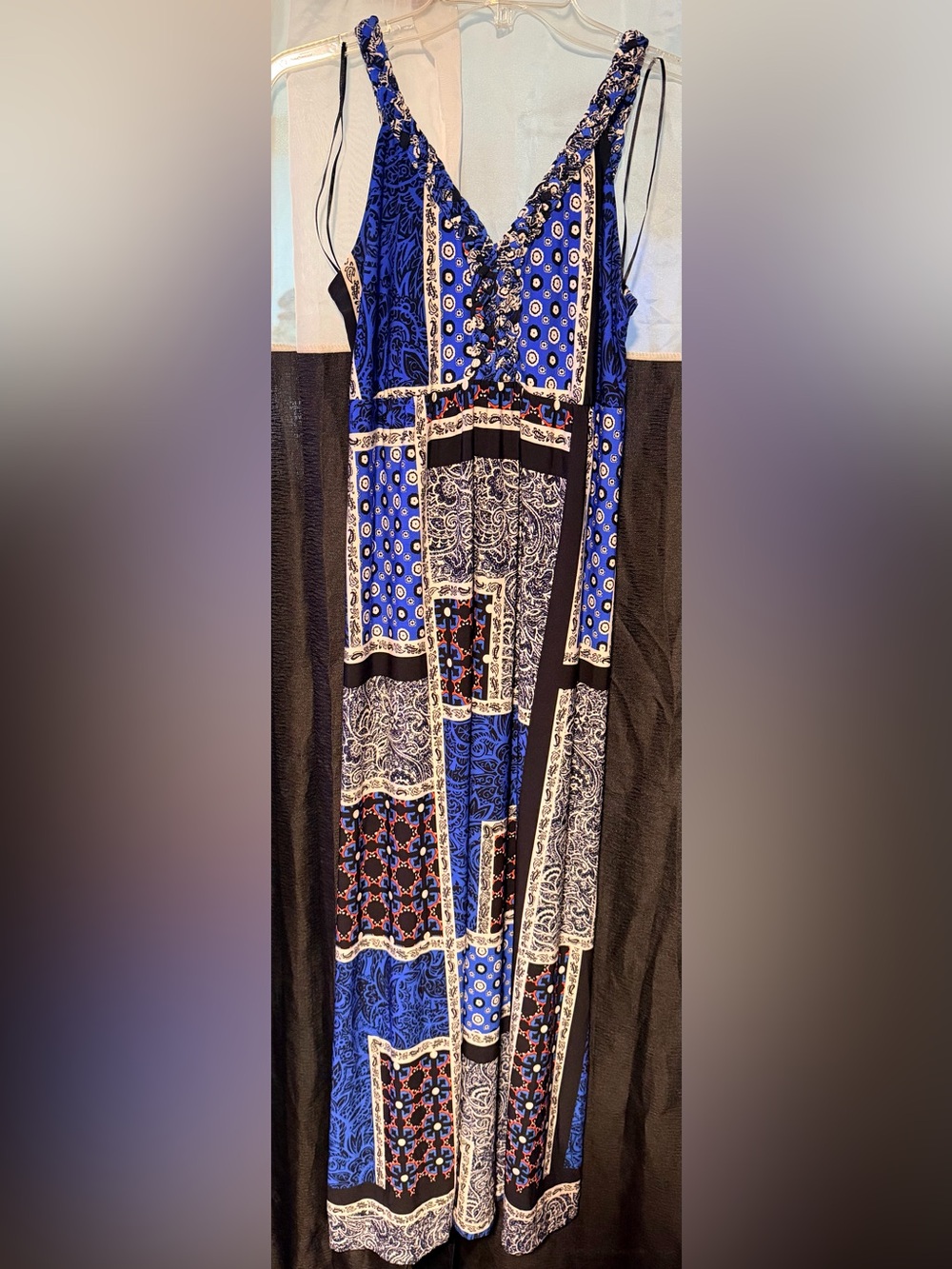 CO Blue and Black Patchwork Print Maxi Dress